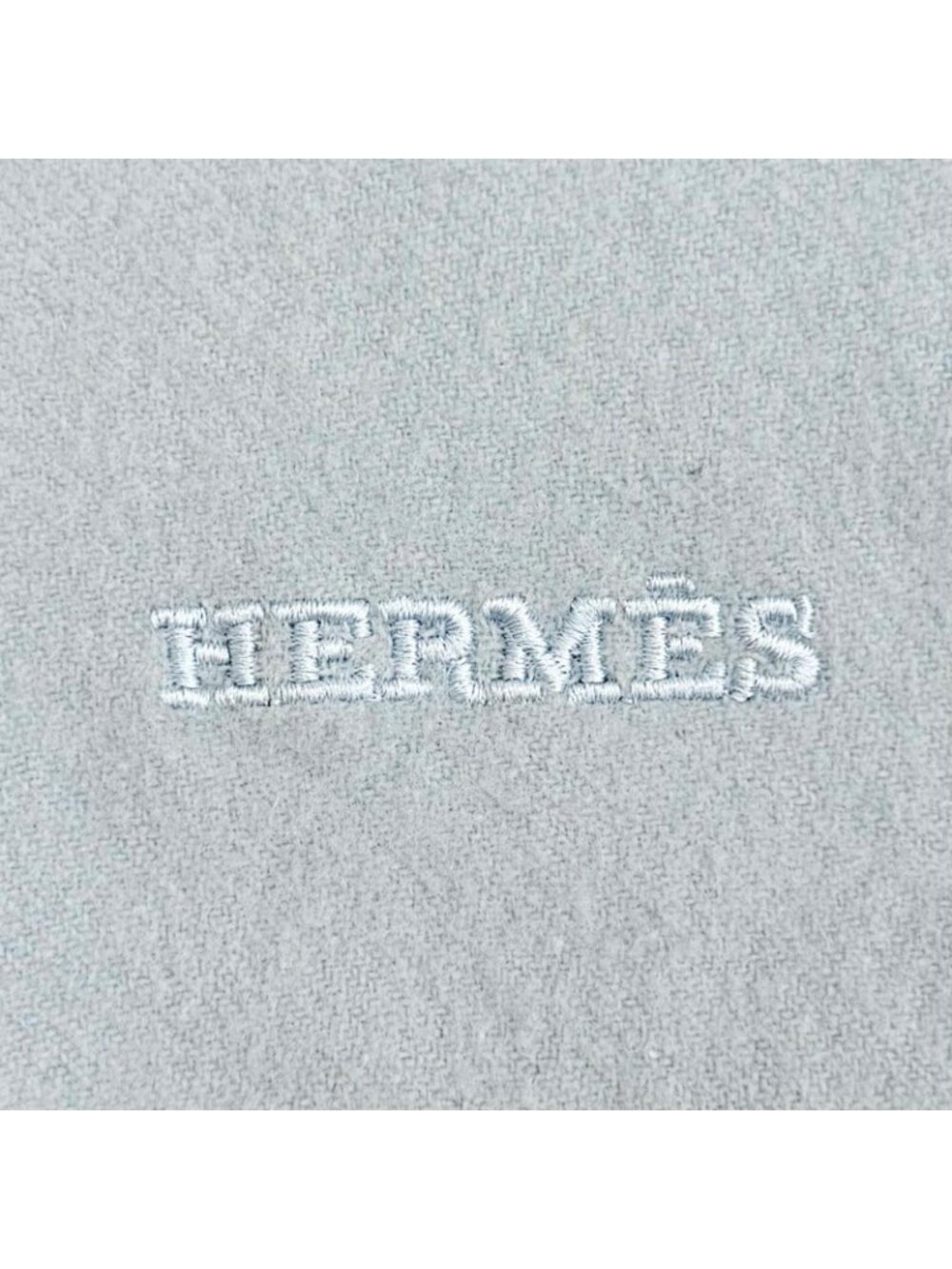 Hermes Cashmere 100% Logo Embroidery Large Shawl Scarf Light Blue - Picture 6 of 8